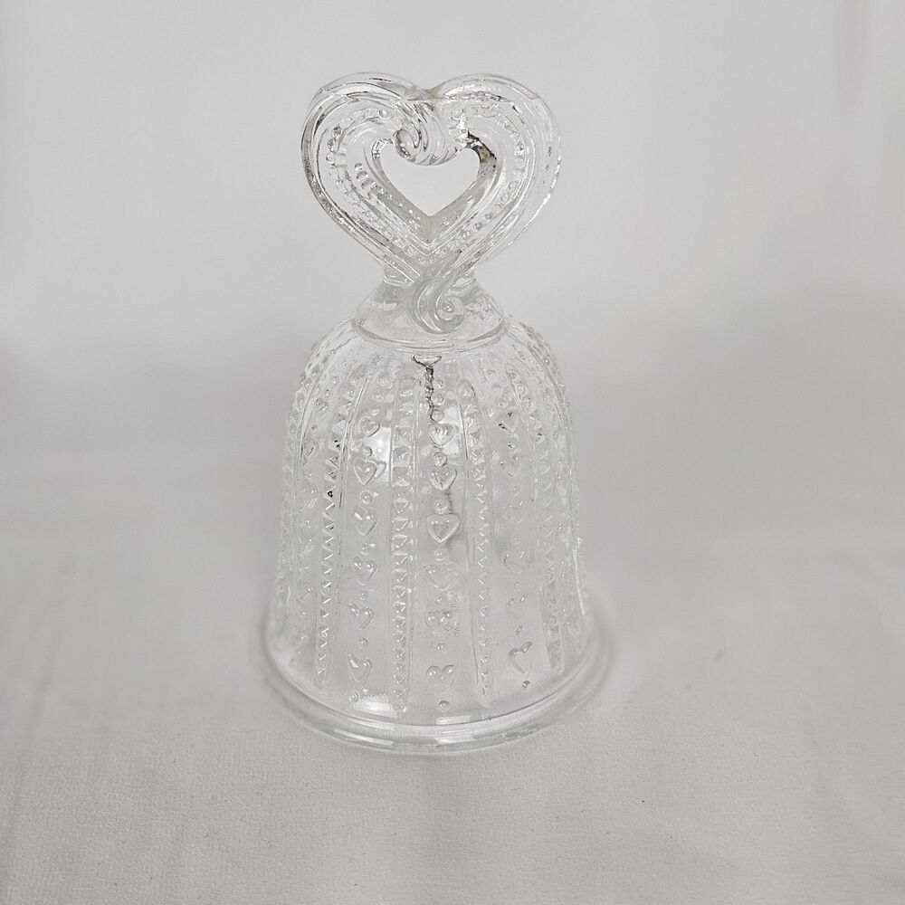Bell Vintage 1984 Avon Treasured Moments Fostoria Glass Embossed Heart Handle